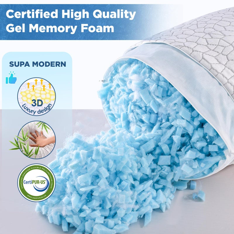 SUPA MODERN Cooling Pillows Queen Size Set of 2, Shredded Memory Foam Pillows for Sleeping 2 Pack, Adjustable Firm Bed Pillow for Side Back Stomach Sleepers, Cool Luxury Gel Pillow for Neck Support - Image 3
